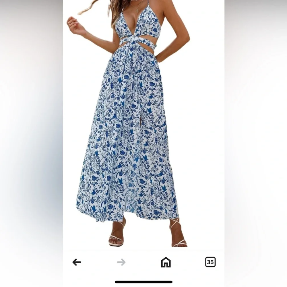 Floral Blue and White cut out maxi Dress. NWOT - Picture 1 of 7